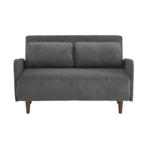 Canapé Convertible En Velours Côtelé - Panam - 2 Places Scandinave. Pieds Bois Foncé. Gris Foncé.