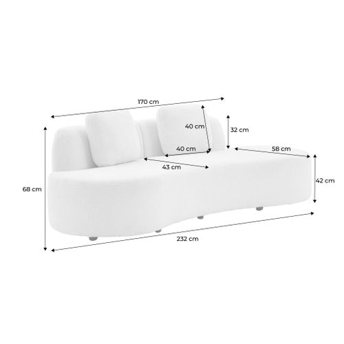 Canapé Virgule 3 Places En Tissu Bouclette Forme Organique - Wave L 232 X P 97 X H 68cm