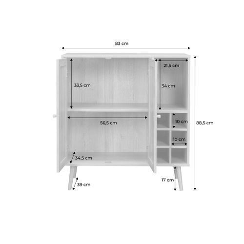 Buffet Range Bouteilles Portes En Cannage Et Décor Bois Avec Casiers. Buffet Haut. Vaisselier. 83cm