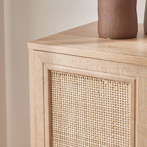 Buffet Range Bouteilles Portes En Cannage Et Décor Bois Avec Casiers. Buffet Haut. Vaisselier. 83cm