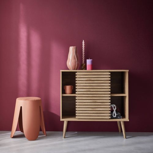 Buffet Scandinave Décor Bois. Buffet Haut. Vaisselier. Avec 1 Porte Coulissante Rainurée Et 2