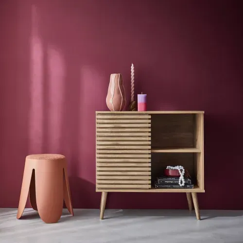 Buffet Scandinave Décor Bois. Buffet Haut. Vaisselier. Avec 1 Porte Coulissante Rainurée Et 2