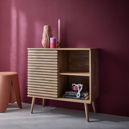 Buffet Scandinave Décor Bois. Buffet Haut. Vaisselier. Avec 1 Porte Coulissante Rainurée Et 2