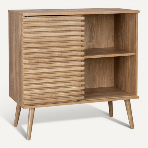 Buffet Scandinave Décor Bois. Buffet Haut. Vaisselier. Avec 1 Porte Coulissante Rainurée Et 2