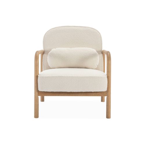 Fauteuil Scandinave Bois D'hévéa Et Dossier Arrondi En Bouclette Crème - Amelie