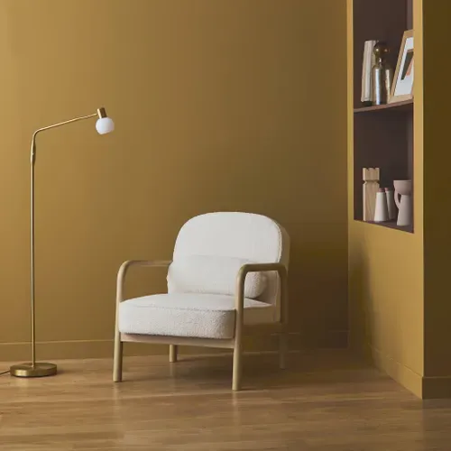 Fauteuil Scandinave Bois D'hévéa Et Dossier Arrondi En Bouclette Crème - Amelie