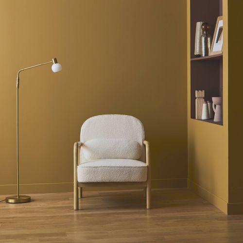 Fauteuil Scandinave Bois D'hévéa Et Dossier Arrondi En Bouclette Crème - Amelie