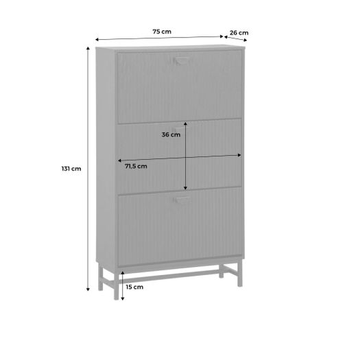 Meuble à Chaussures 3 Abattants Décor Bois Rainuré Noir Style Contemporain 18 Paires