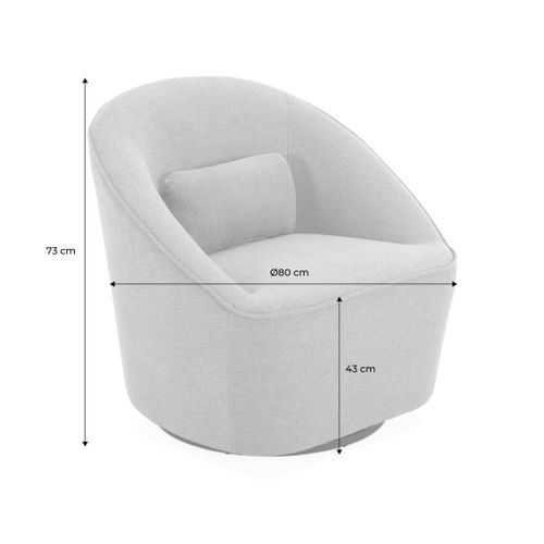 Fauteuil Pivotant 360° En Tissu Grège. Avec Coussin Lana L 80 X P 73 X H77cm
