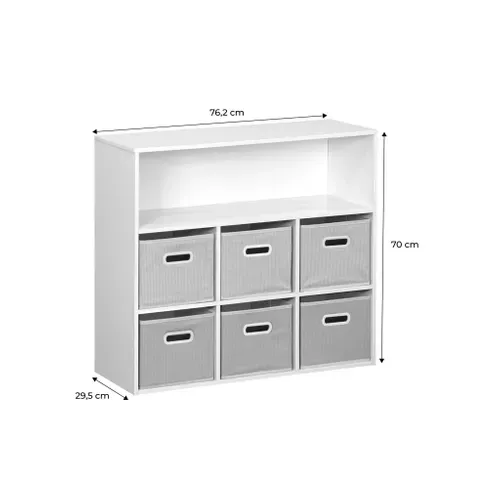 Meuble De Rangement Pour Enfant Avec 7 Compartiments Et 3 Paniers Verts Et 3 Paniers Gris Velours
