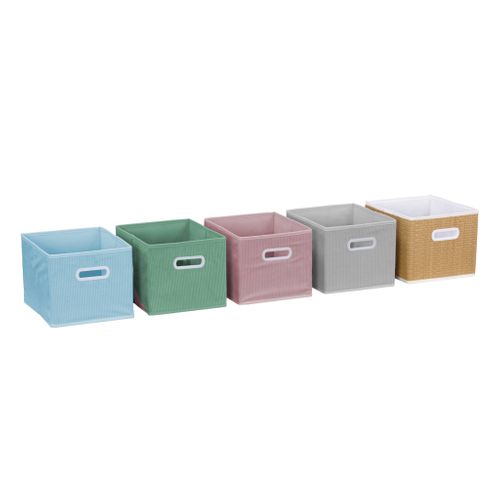 Meuble De Rangement Pour Enfant Avec 7 Compartiments Et 3 Paniers Verts Et 3 Paniers Gris Velours