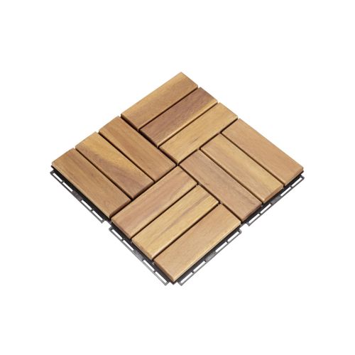 Lot De 10 Dalles De Terrasses 30x30cm En Bois D'acacia. Motif Carré. Clipsables