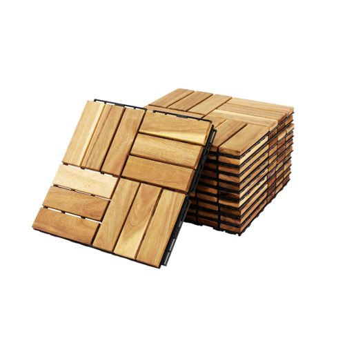 Lot De 10 Dalles De Terrasses 30x30cm En Bois D'acacia. Motif Carré. Clipsables