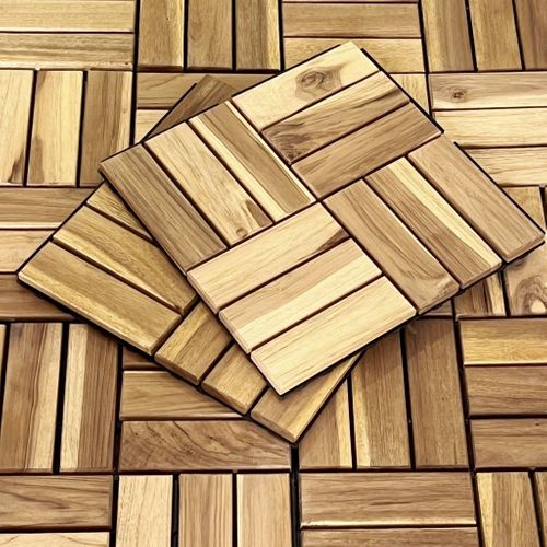 Lot De 10 Dalles De Terrasses 30x30cm En Bois D'acacia. Motif Carré. Clipsables