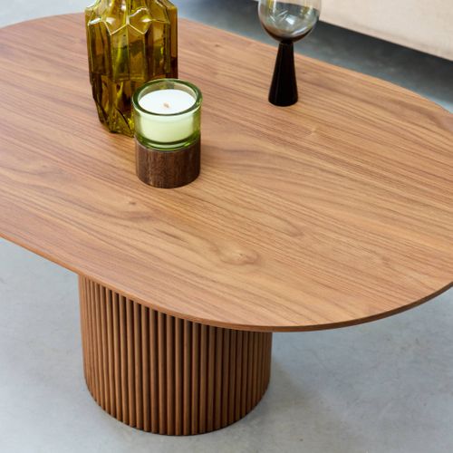 Table Basse Oblongue Décor Bois Sculpté 90cm. Couleur Noyer