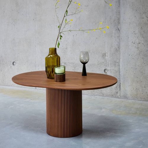 Table Basse Oblongue Décor Bois Sculpté 90cm. Couleur Noyer