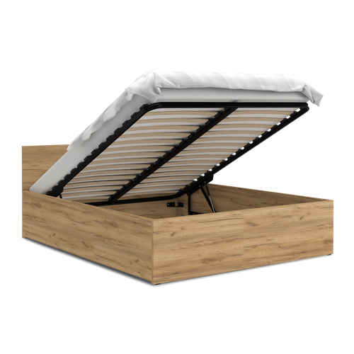 Lit Coffre Paris 160 X 200 Cm Avec Sommier à Lattes Relevable Chêne