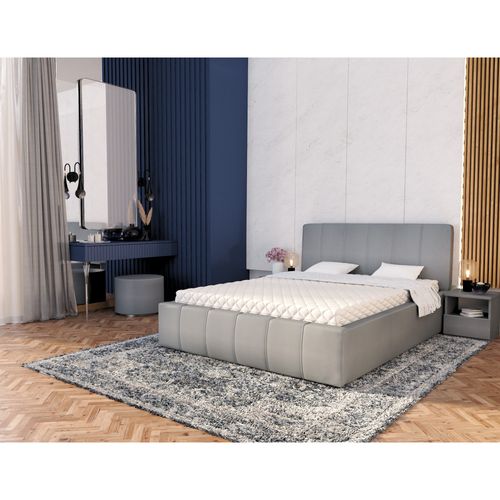 Lit Coffre Atlanta 140 X 190 Cm Avec Sommier à Lattes Relevable Gris Clair