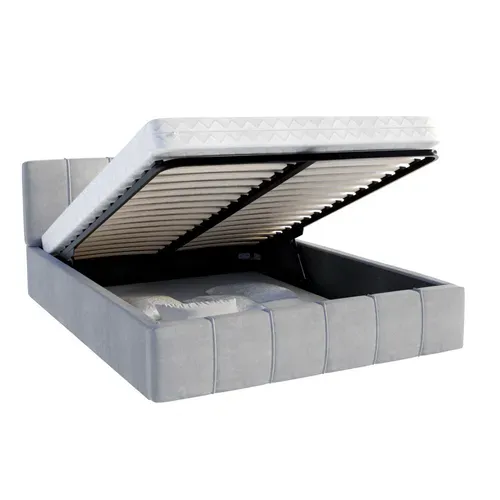 Lit Coffre Atlanta 140 X 190 Cm Avec Sommier à Lattes Relevable Gris Clair