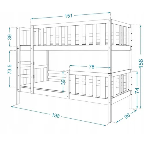 Lit  Superposé Enfant Nemo 90x190 Cm -  2 Sommiers Et Tiroir Inclus Gris