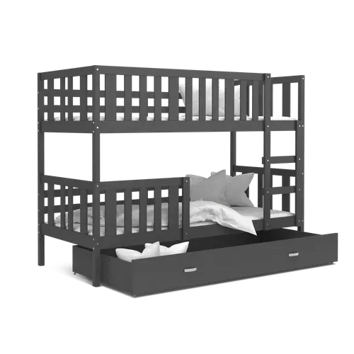 Lit  Superposé Enfant Nemo 90x190 Cm -  2 Sommiers Et Tiroir Inclus Gris