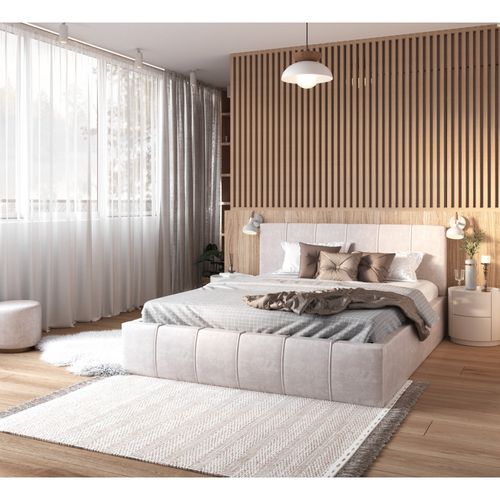 Lit Coffre Atlanta 140 X 200 Cm Avec Sommier à Lattes Relevable Beige