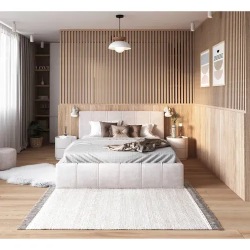 Lit Coffre Atlanta 140 X 200 Cm Avec Sommier à Lattes Relevable Beige