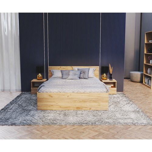 Lit Coffre Paris 140 X 200 Cm Avec Sommier à Lattes Relevable Chêne