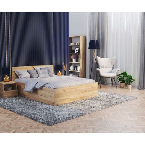 Lit Coffre Paris 120 X 200 Cm Avec Sommier à Lattes Relevable Chêne