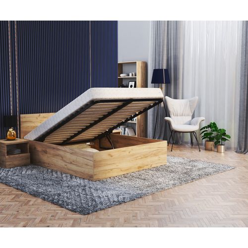 Lit Coffre Paris 120 X 200 Cm Avec Sommier à Lattes Relevable Chêne