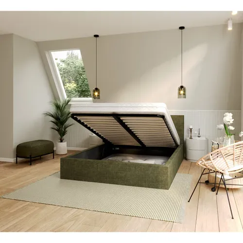 Lit Coffre Tolsa 120 X 200 Cm Avec Sommier à Lattes Relevable Vert Olive
