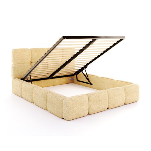 Lit Coffre Delicato 180 X 200 Cm Avec Sommier à Lattes Relevable Jaune Miel