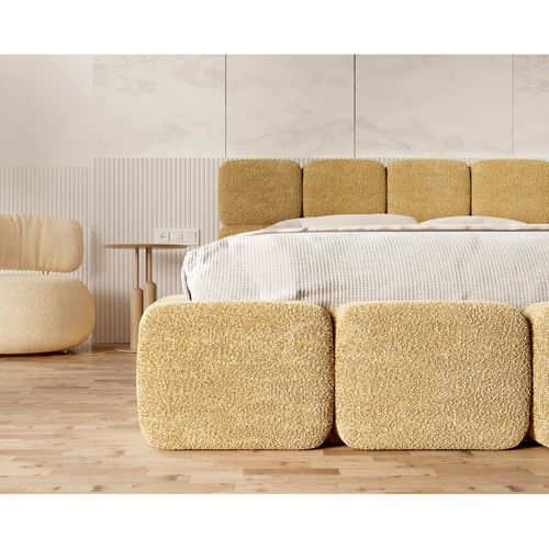Lit Coffre Delicato 140 X 190 Cm Avec Sommier à Lattes Relevable Jaune Miel