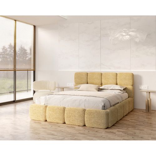 Lit Coffre Delicato 140 X 190 Cm Avec Sommier à Lattes Relevable Jaune Miel