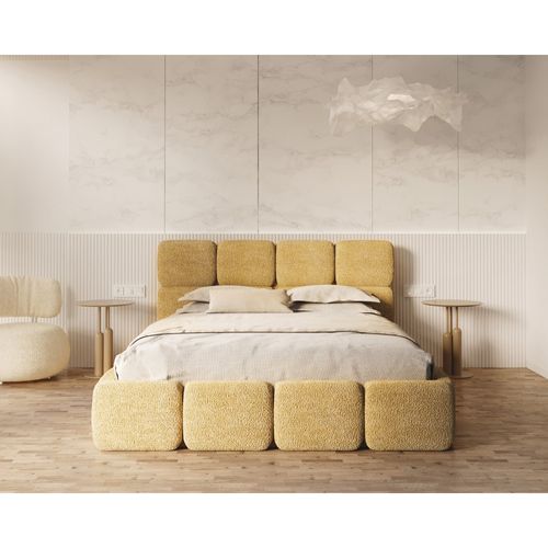 Lit Coffre Delicato 140 X 190 Cm Avec Sommier à Lattes Relevable Jaune Miel