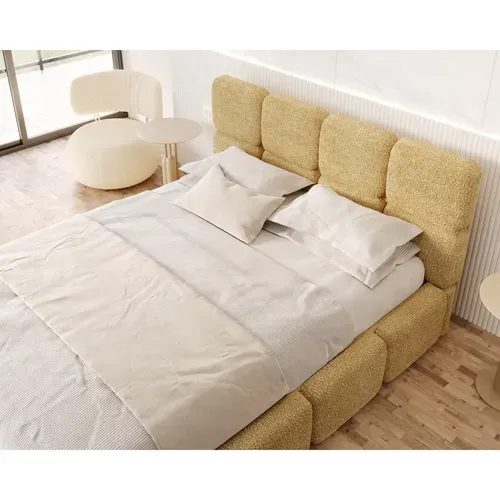 Lit Coffre Delicato 140 X 190 Cm Avec Sommier à Lattes Relevable Jaune Miel