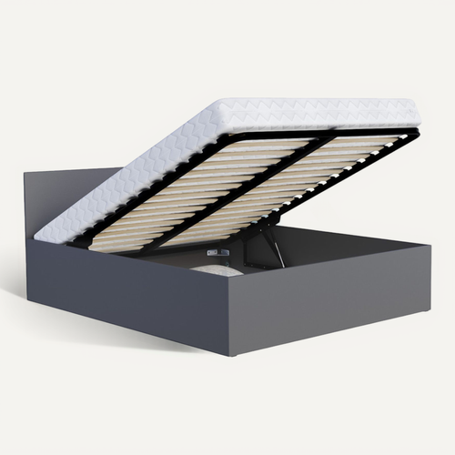 Lit Coffre Paris 120 X 190 Cm Avec Sommier à Lattes Relevable Gris