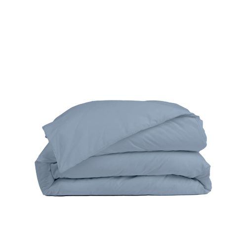 Housse De Couette 140x200cm - Bleu Gris - 100% Percale De Coton