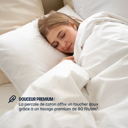 Housse De Couette 140x200cm - Bleu Gris - 100% Percale De Coton