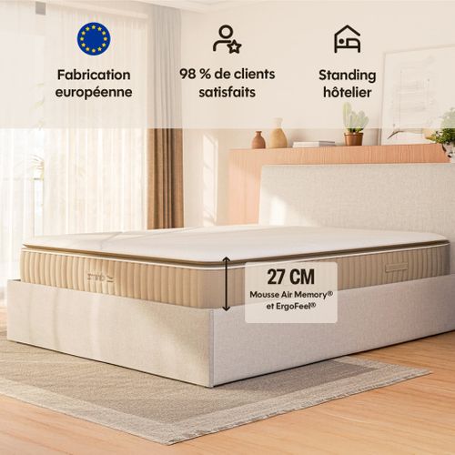 Matelas Hybride 180x200 cm Premium L'EXPERIENCE - Epaisseur 27 cm - Soutien Ferme, Accueil mi-Ferme