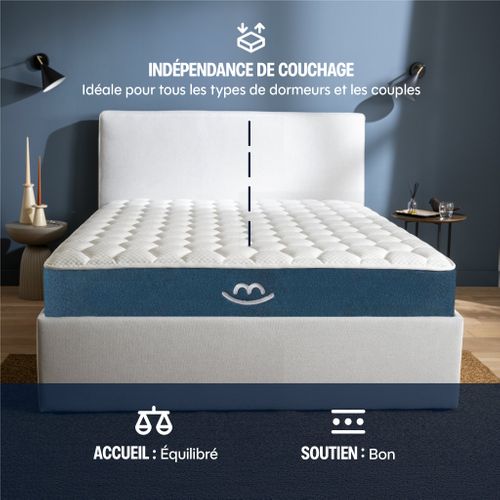 Matelas Hybride 90x190 cm MILA - Mousse Avec Ressorts Ensachés - Mi-ferme - Epaisseur 22cm