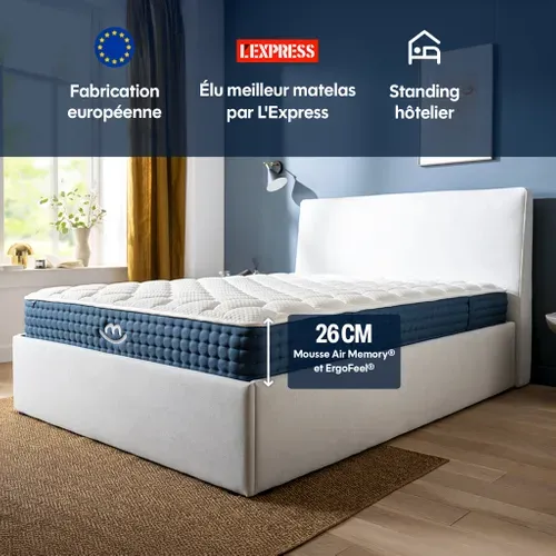 Matelas Premium Hybride 180x200 cm JADE Mousse Mémoire Forme & Ressorts Ensachés - Ferme - Ep.26 cm