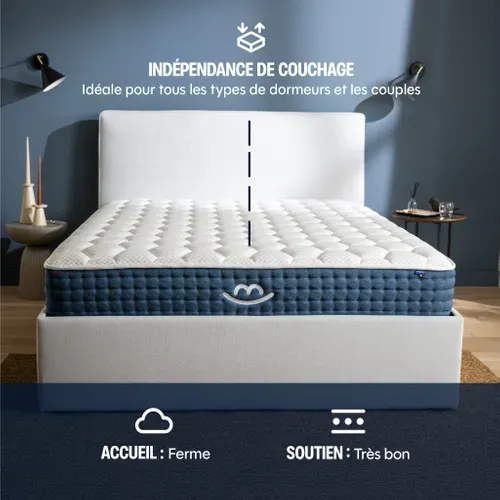 Matelas Premium Hybride 140x190 cm JADE Mousse Mémoire Forme & Ressorts Ensachés - Ferme - Ep.26 cm