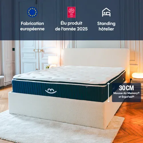 Matelas Hybride 140x190 cm - VICTORIA -  Accueil mémoire de forme, Ressorts Ensachés - 30cm