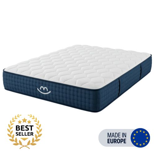 Pack Lit Coffre Et Matelas Hybride 180x200cm épais 26cm Couleur Blanc Crème Sans Tête