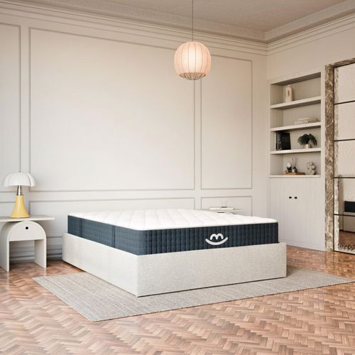Pack Lit Coffre Et Matelas Hybride 180x200cm épais 26cm Couleur Blanc Crème Sans Tête