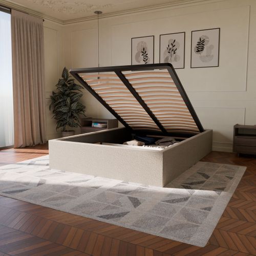 Pack Matelas Hybride 160x200cm Accueil à Mémoire De Forme Premium et Sommier Coffre Beige