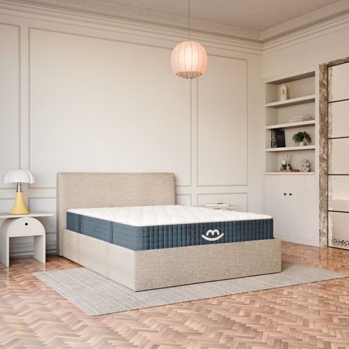 Pack Matelas Hybride 140x190cm Accueil à Mémoire De Forme Premium et Lit Coffre Beige