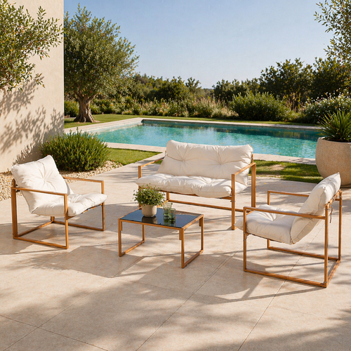 Rabat - Salon De Jardin Bas 4 Places Effet Bois