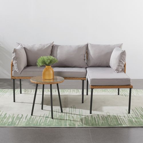 Lecce - Salon De Jardin D'angle 3 Places Effet Rotin